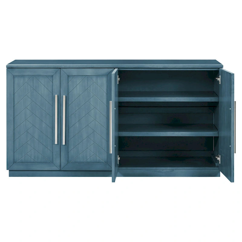 Meuble buffet 4 portes bleu blanc avec étagères réglables Rangement moderne