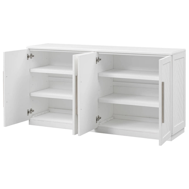 Meuble buffet 4 portes bleu blanc avec étagères réglables Rangement moderne