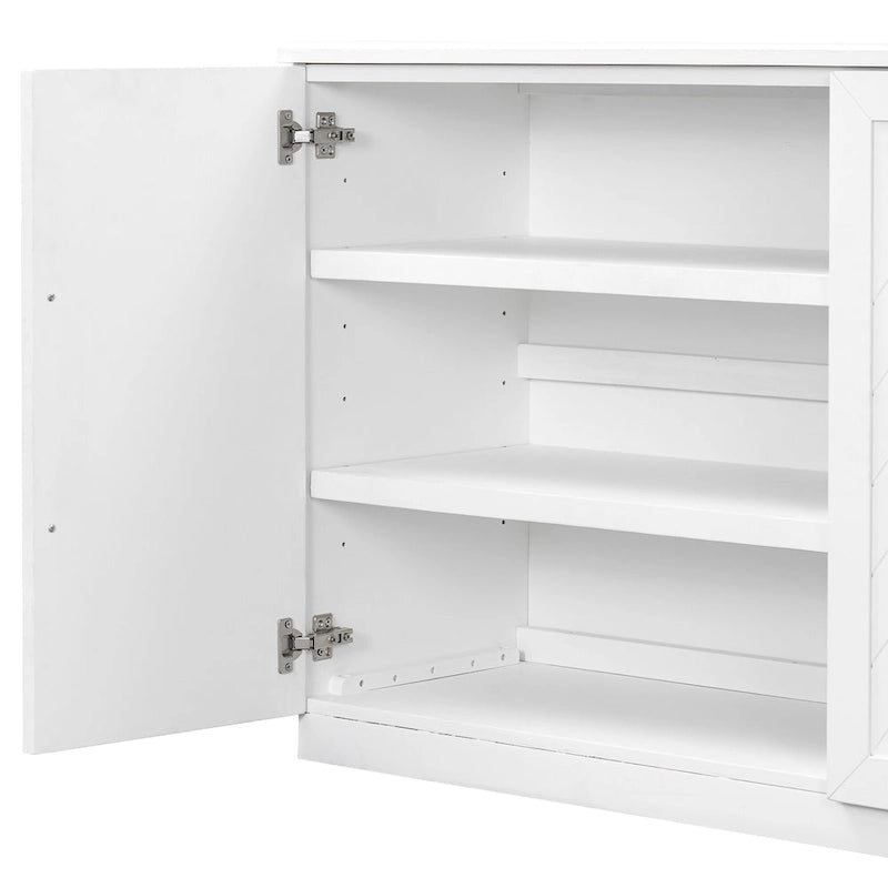 Meuble buffet 4 portes bleu blanc avec étagères réglables Rangement moderne