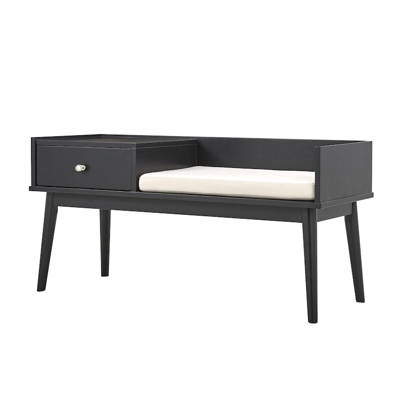 Banc d'entrée Mid-Century Modern avec tiroir et assise rembourrée