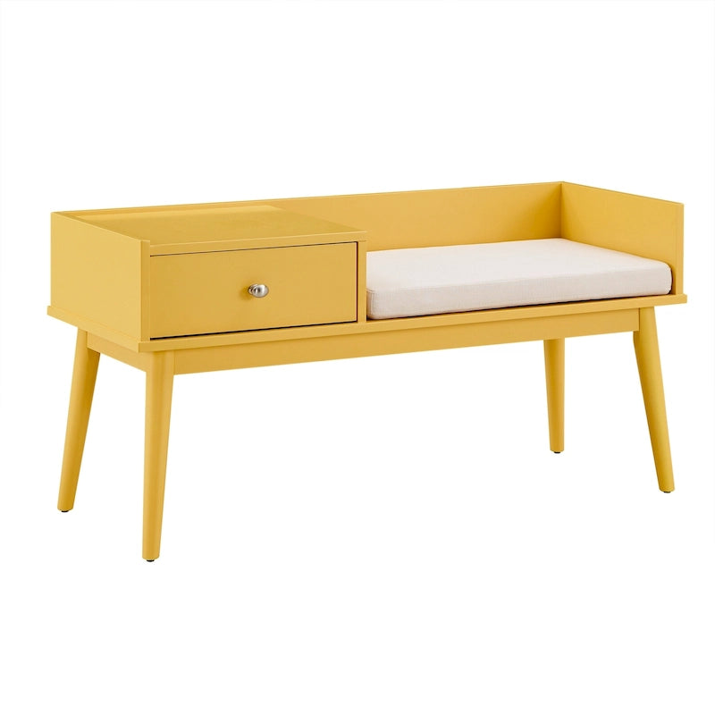 Banc d'entrée Mid-Century Modern avec tiroir et assise rembourrée