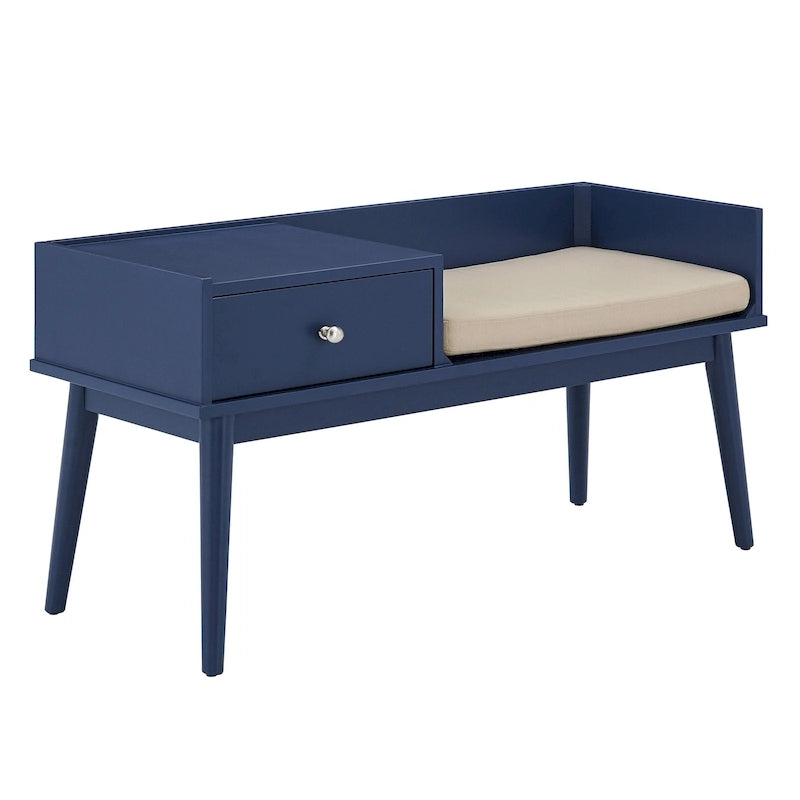 Banc d'entrée Mid-Century Modern avec tiroir et assise rembourrée