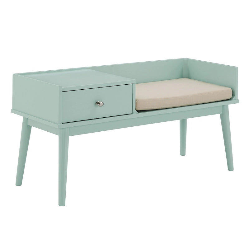 Banc d'entrée Mid-Century Modern avec tiroir et assise rembourrée
