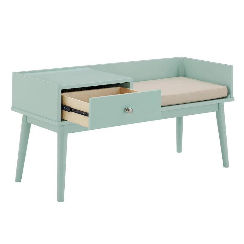 Banc d'entrée Mid-Century Modern avec tiroir et assise rembourrée