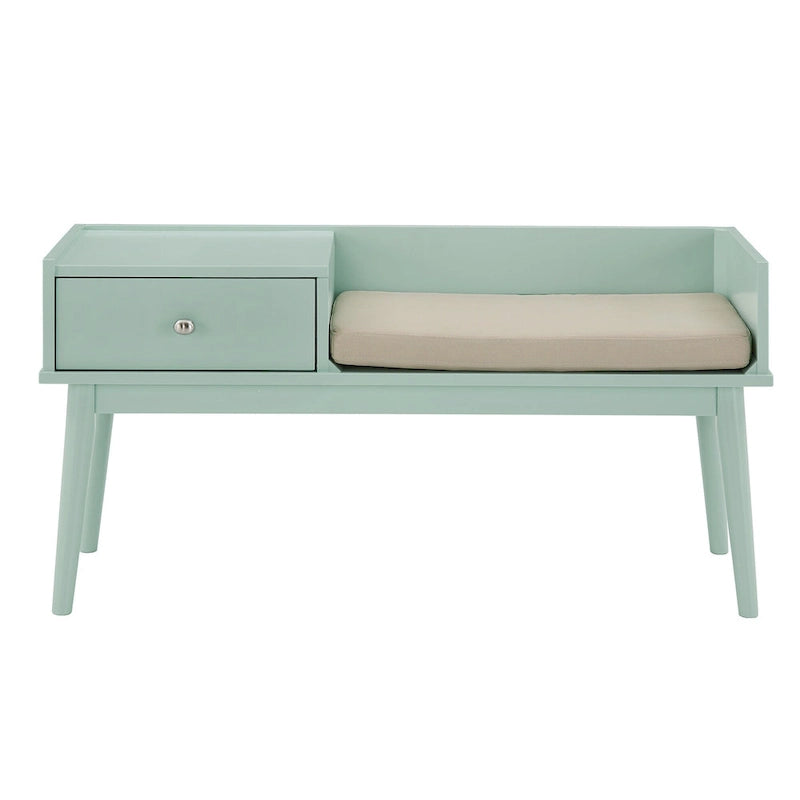 Banc d'entrée Mid-Century Modern avec tiroir et assise rembourrée