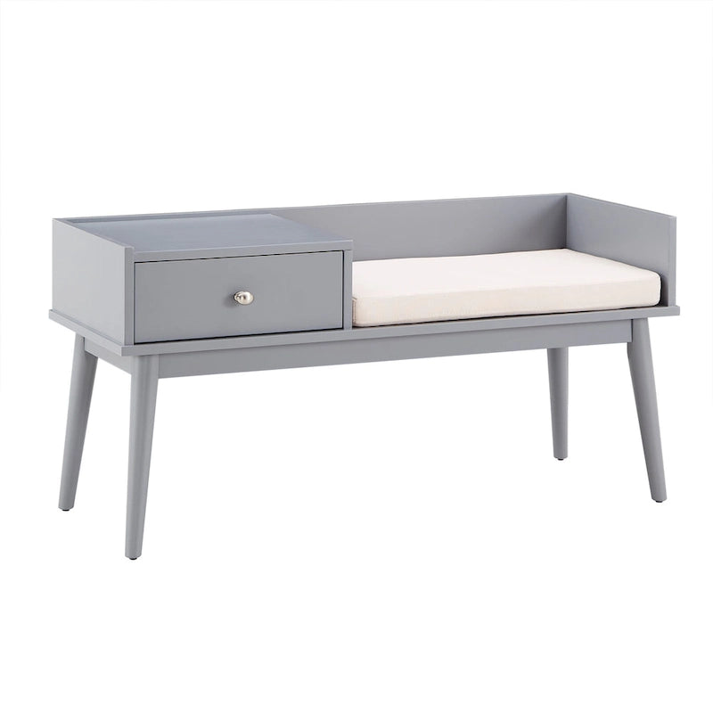 Banc d'entrée Mid-Century Modern avec tiroir et assise rembourrée