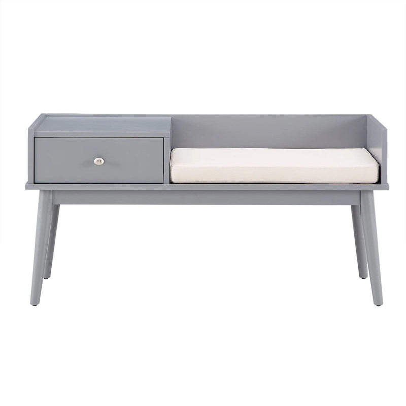 Banc d'entrée Mid-Century Modern avec tiroir et assise rembourrée
