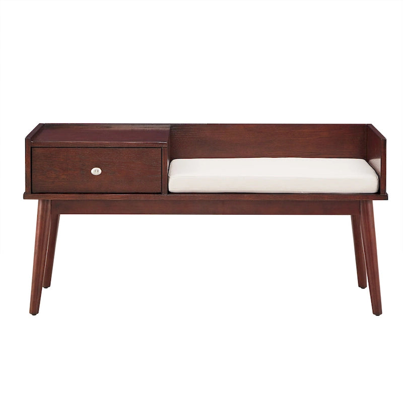 Banc d'entrée Mid-Century Modern avec tiroir et assise rembourrée