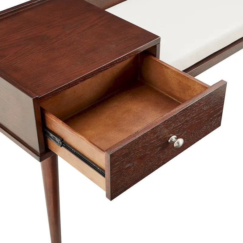 Banc d'entrée Mid-Century Modern avec tiroir et assise rembourrée