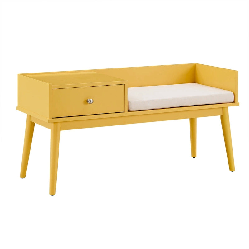 Banc d'entrée Mid-Century Modern avec tiroir et assise rembourrée