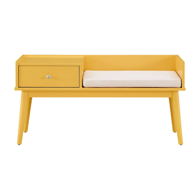 Banc d'entrée Mid-Century Modern avec tiroir et assise rembourrée