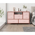 Commode à 8 tiroirs avec étagère ouverte, cadre en métal, rose et gris