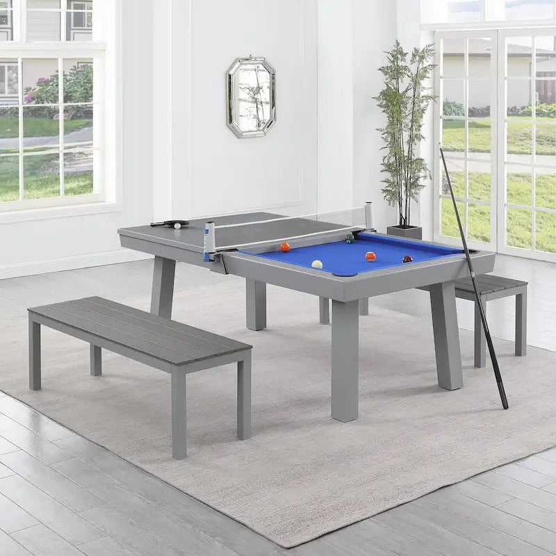 Billard Ardoise Contemporain avec Banquette, Fini Gris Ciment