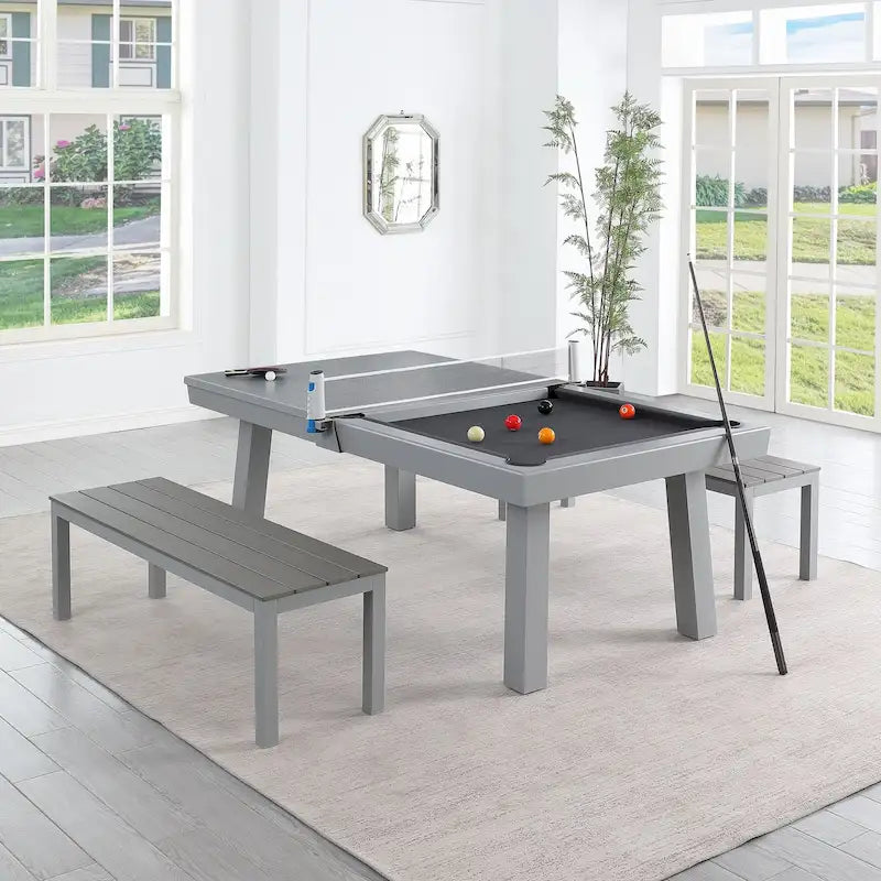 Billard Ardoise Contemporain avec Banquette, Fini Gris Ciment