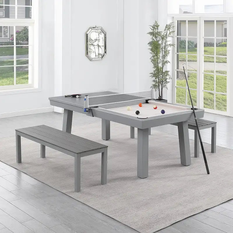 Billard Ardoise Contemporain avec Banquette, Fini Gris Ciment