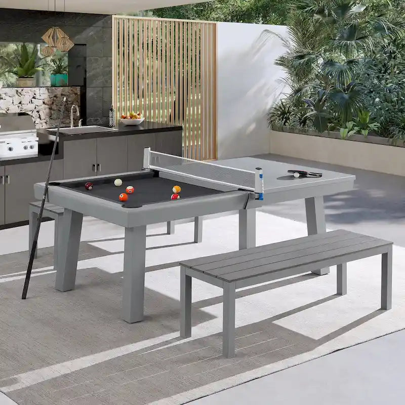 Billard Ardoise Contemporain avec Banquette, Fini Gris Ciment