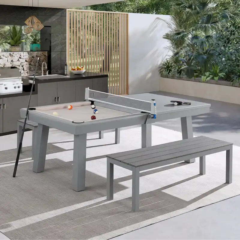 Billard Ardoise Contemporain avec Banquette, Fini Gris Ciment