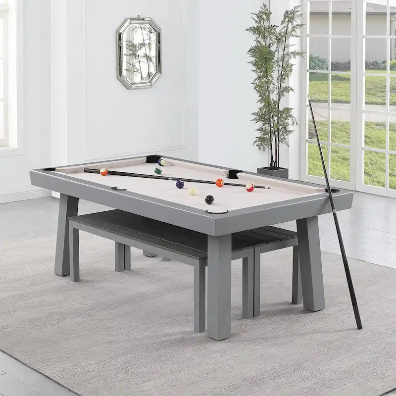 Billard Ardoise Contemporain avec Banquette, Fini Gris Ciment
