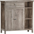 Armoire de rangement rustique en bois avec tiroir, portes et étagères ouvertes, grise