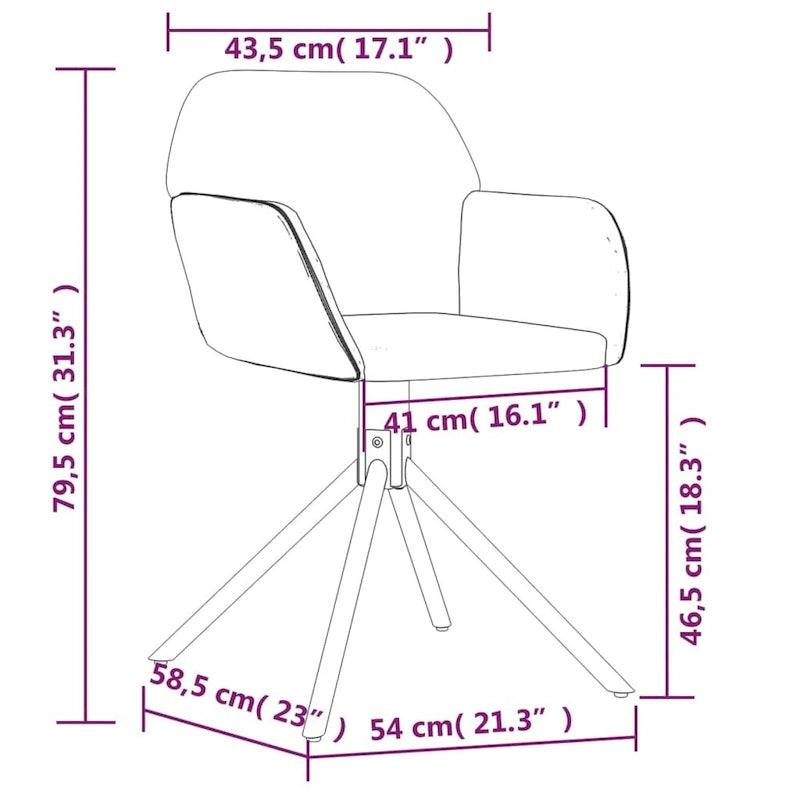 Chaise de salle à manger pivotante en velours avec accoudoirs et pieds métalliques, rotation à 360°