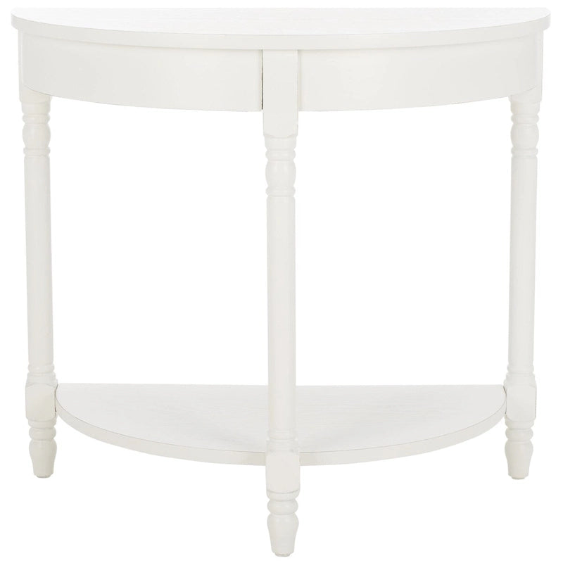 Console d'entrée demi-lune en bois massif avec étagère inférieure, finition bois de chauffage