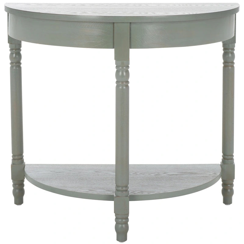 Console d'entrée demi-lune en bois massif avec étagère inférieure, finition bois de chauffage