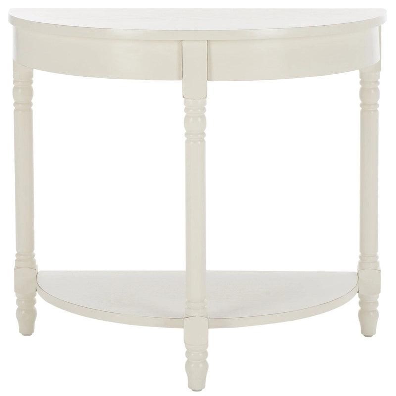 Console d'entrée demi-lune en bois massif avec étagère inférieure, finition bois de chauffage