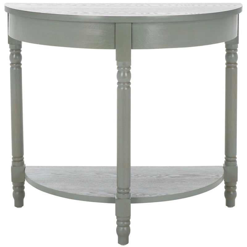 Console d'entrée demi-lune en bois massif avec étagère inférieure, finition bois de chauffage