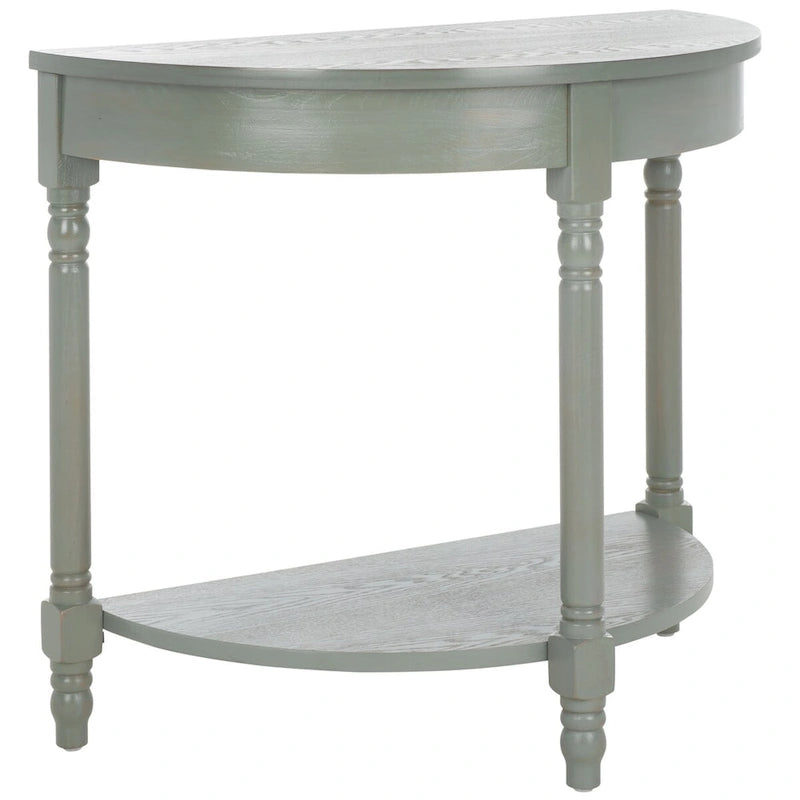 Console d'entrée demi-lune en bois massif avec étagère inférieure, finition bois de chauffage