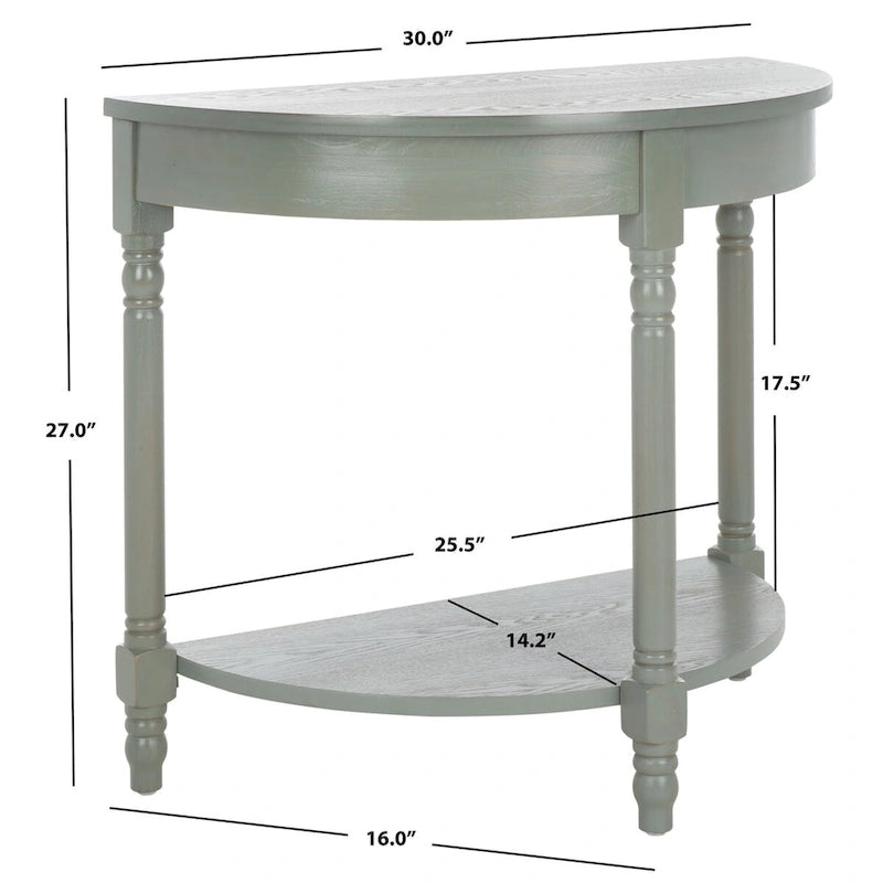 Console d'entrée demi-lune en bois massif avec étagère inférieure, finition bois de chauffage