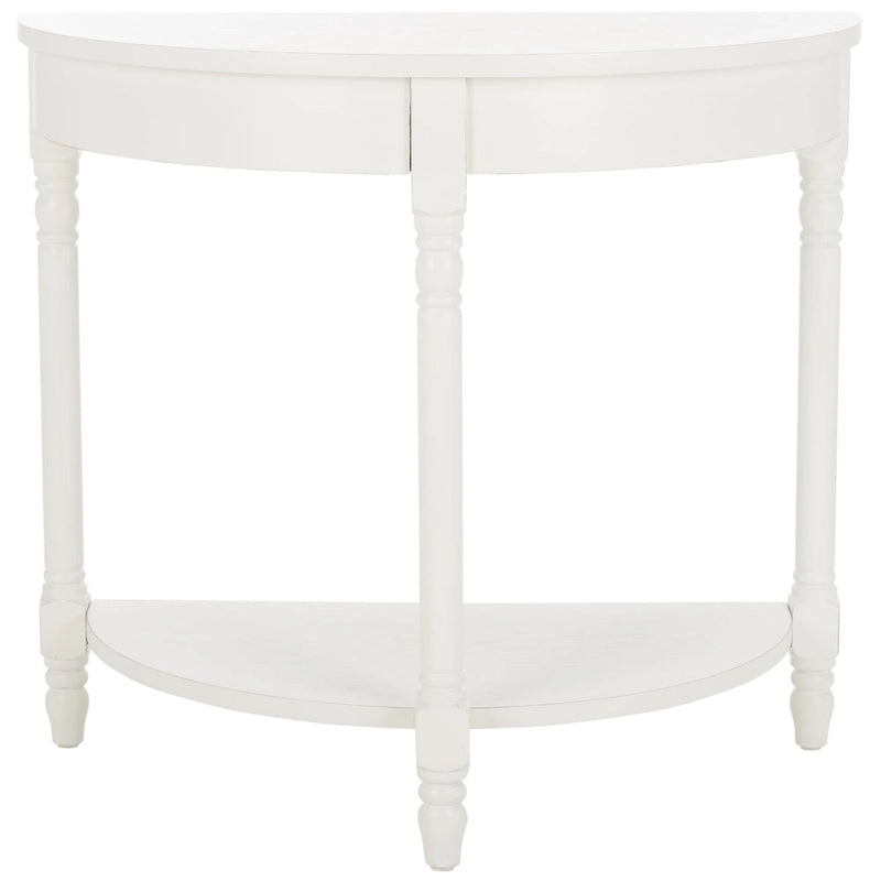 Console d'entrée demi-lune en bois massif avec étagère inférieure, finition bois de chauffage