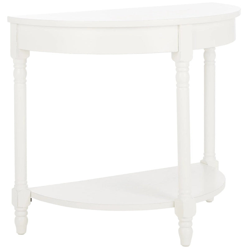 Console d'entrée demi-lune en bois massif avec étagère inférieure, finition bois de chauffage