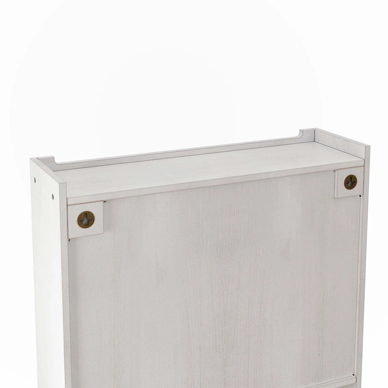 Armoire murale en bois massif avec portes en verre cannelé et patères.