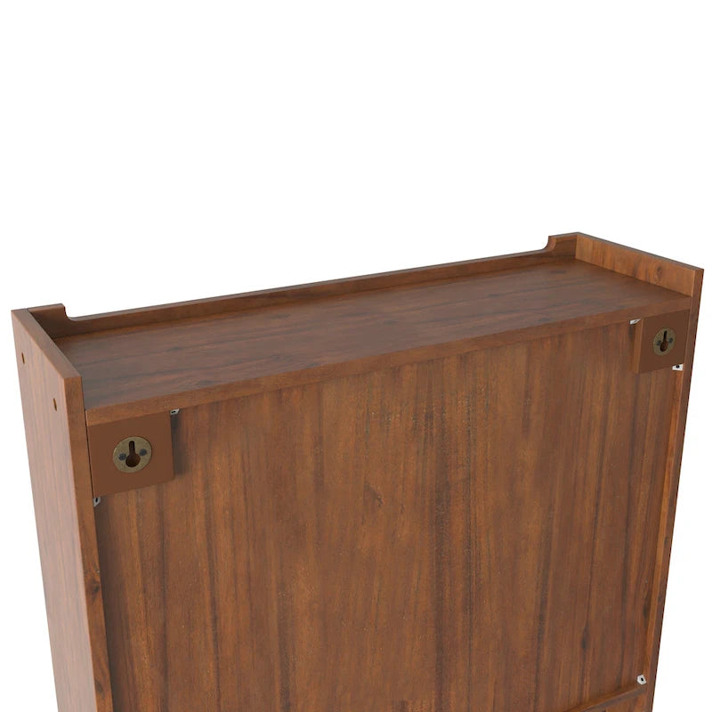 Armoire murale en bois massif avec portes en verre cannelé et patères.