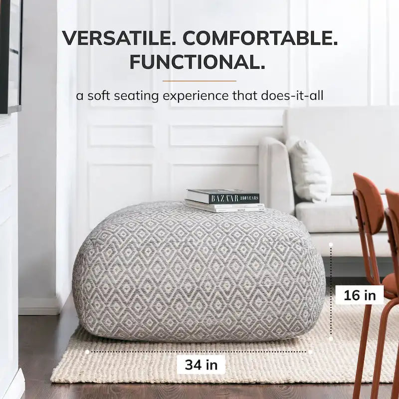 Pouf ottoman carré beige surdimensionné en mélange de coton tufté repose-pieds