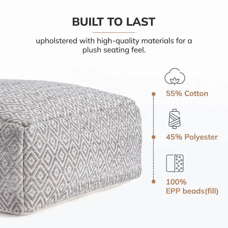 Pouf ottoman carré beige surdimensionné en mélange de coton tufté repose-pieds
