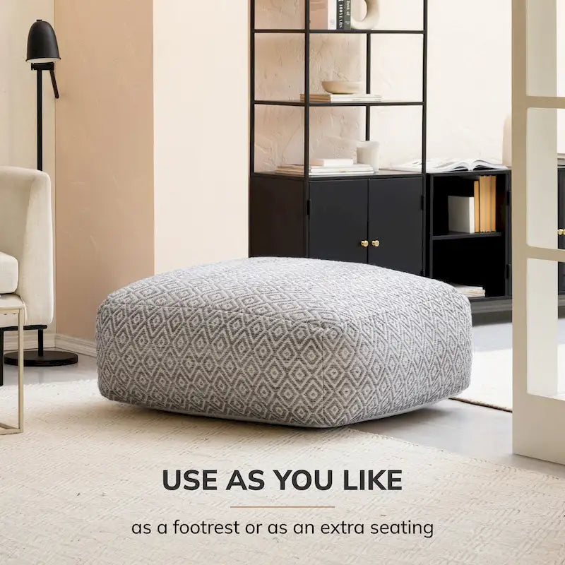 Pouf ottoman carré beige surdimensionné en mélange de coton tufté repose-pieds