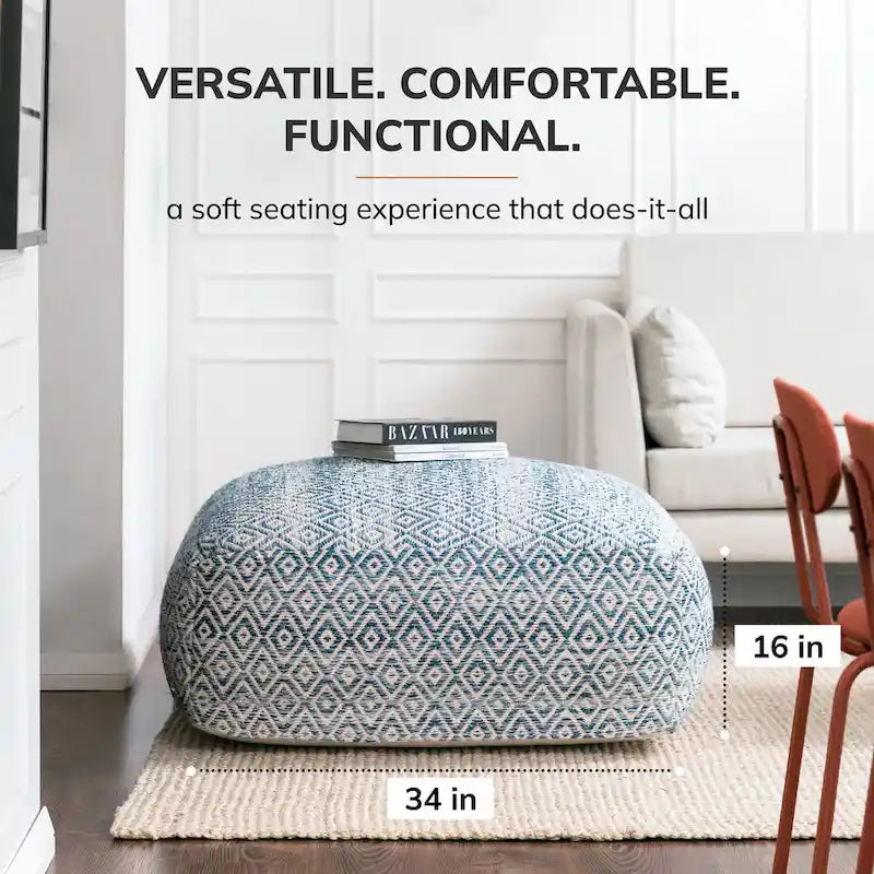 Pouf ottoman carré beige surdimensionné en mélange de coton tufté repose-pieds