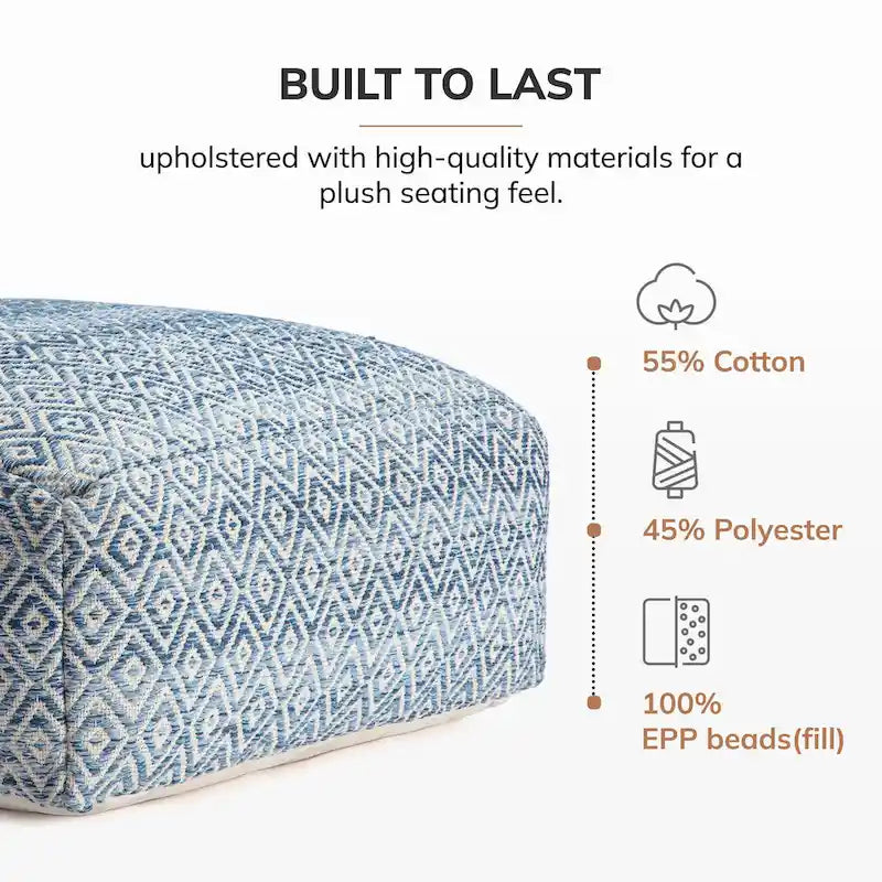 Pouf ottoman carré beige surdimensionné en mélange de coton tufté repose-pieds