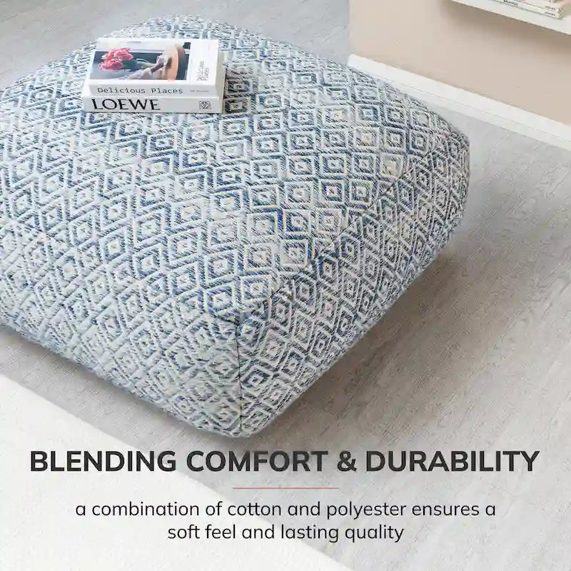 Pouf ottoman carré beige surdimensionné en mélange de coton tufté repose-pieds