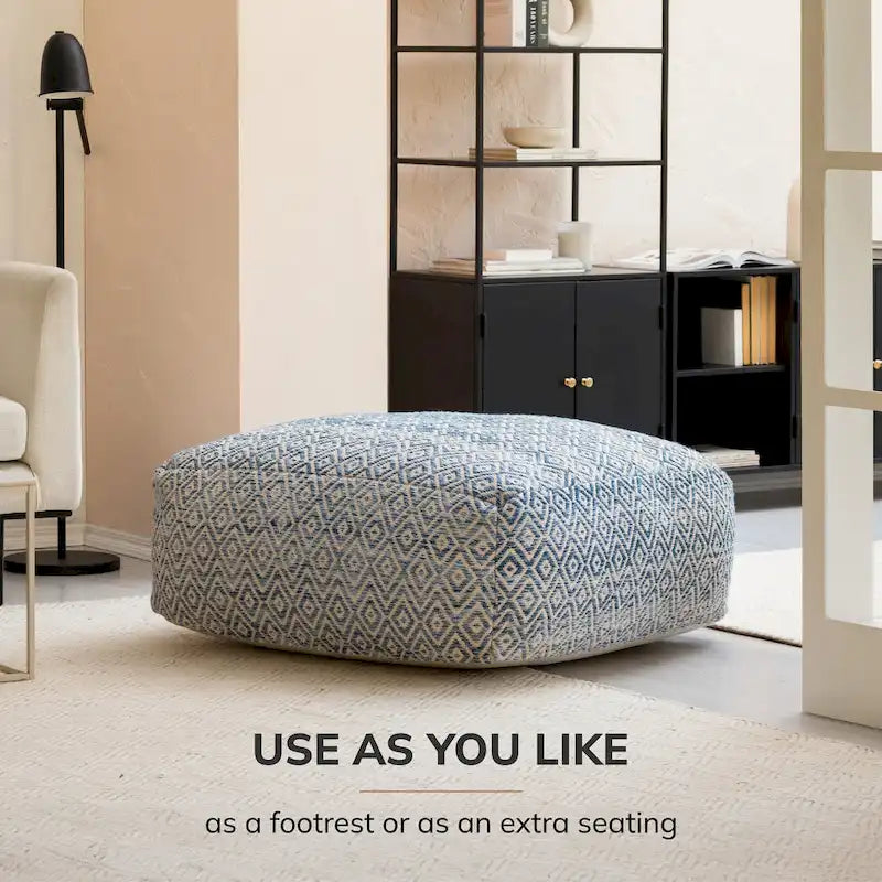 Pouf ottoman carré beige surdimensionné en mélange de coton tufté repose-pieds