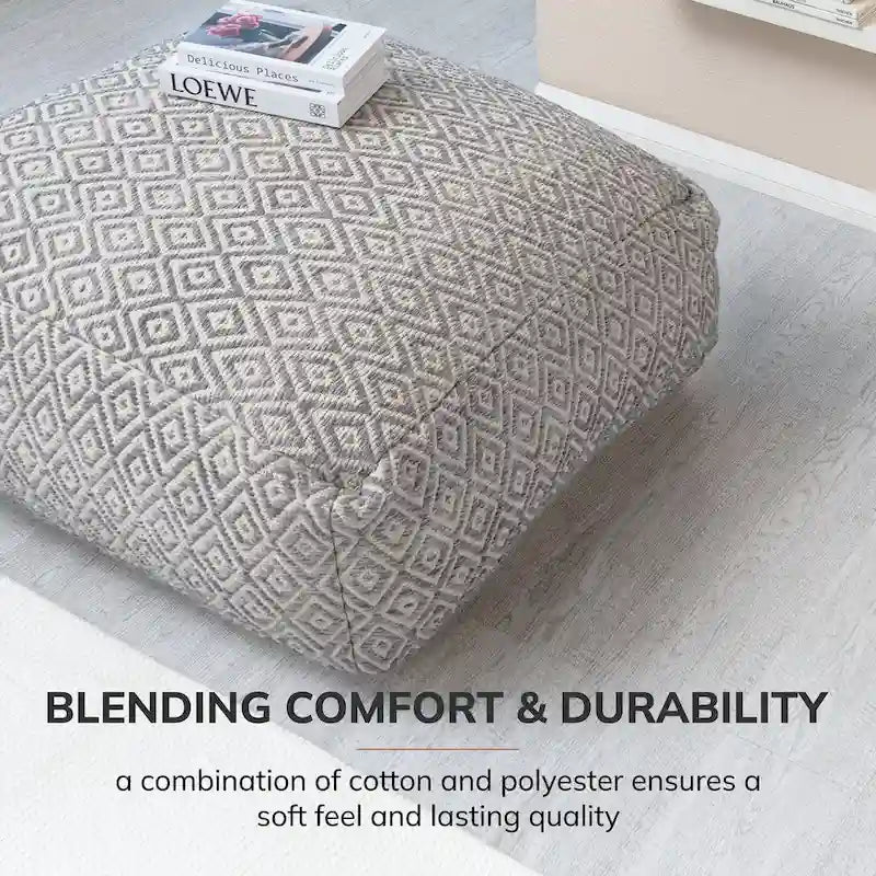 Pouf ottoman carré beige surdimensionné en mélange de coton tufté repose-pieds