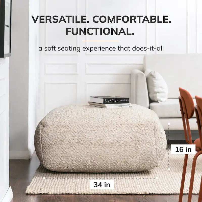 Pouf ottoman carré beige surdimensionné en mélange de coton tufté repose-pieds
