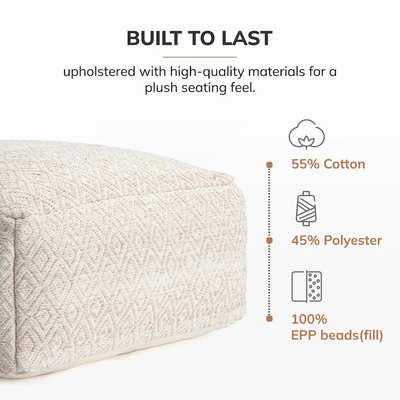 Pouf ottoman carré beige surdimensionné en mélange de coton tufté repose-pieds
