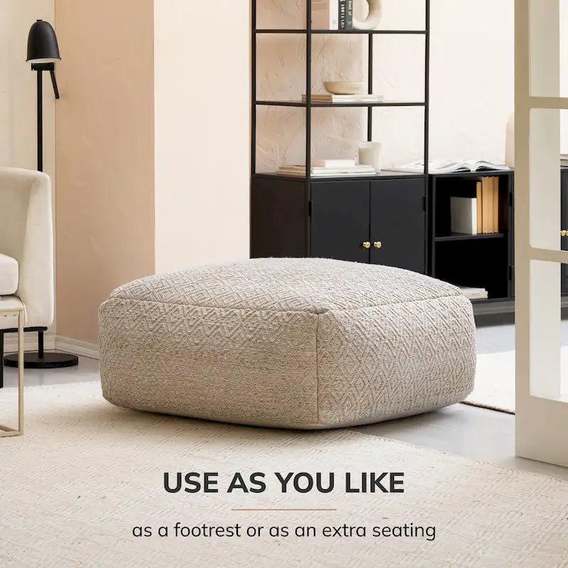 Pouf ottoman carré beige surdimensionné en mélange de coton tufté repose-pieds