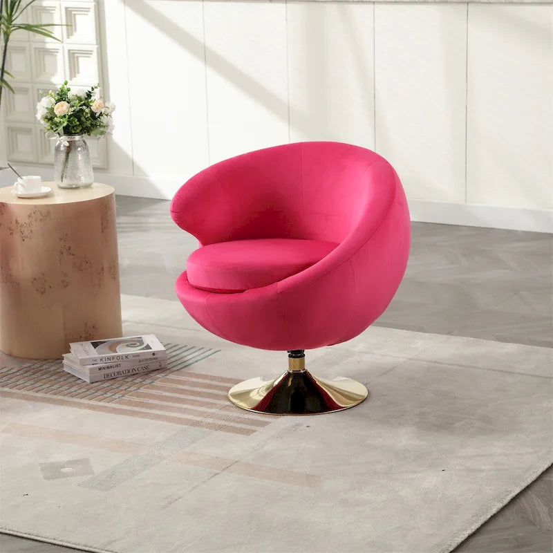 Fauteuil pivotant rond en velours avec base en métal doré