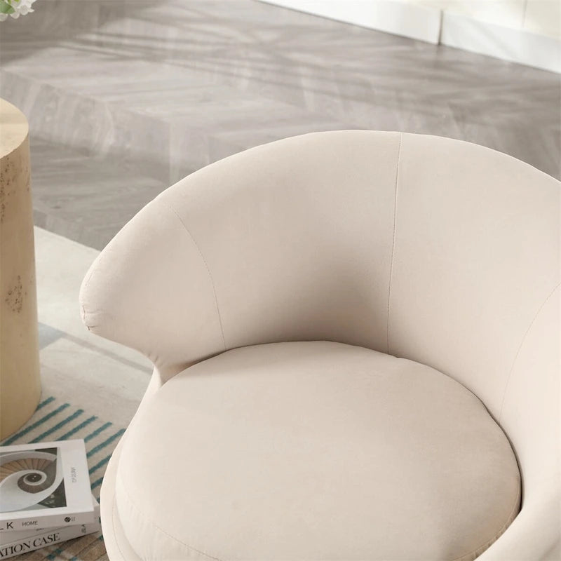 Fauteuil pivotant rond en velours avec base en métal doré