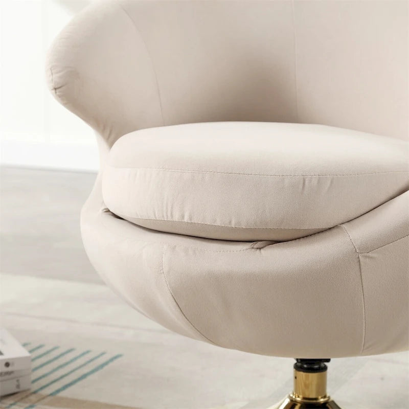 Fauteuil pivotant rond en velours avec base en métal doré