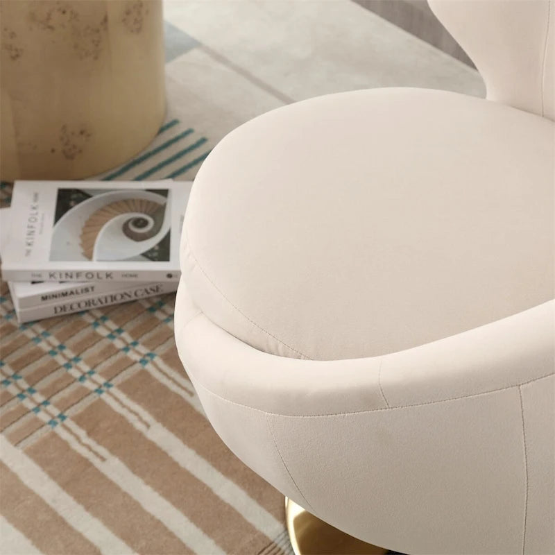 Fauteuil pivotant rond en velours avec base en métal doré