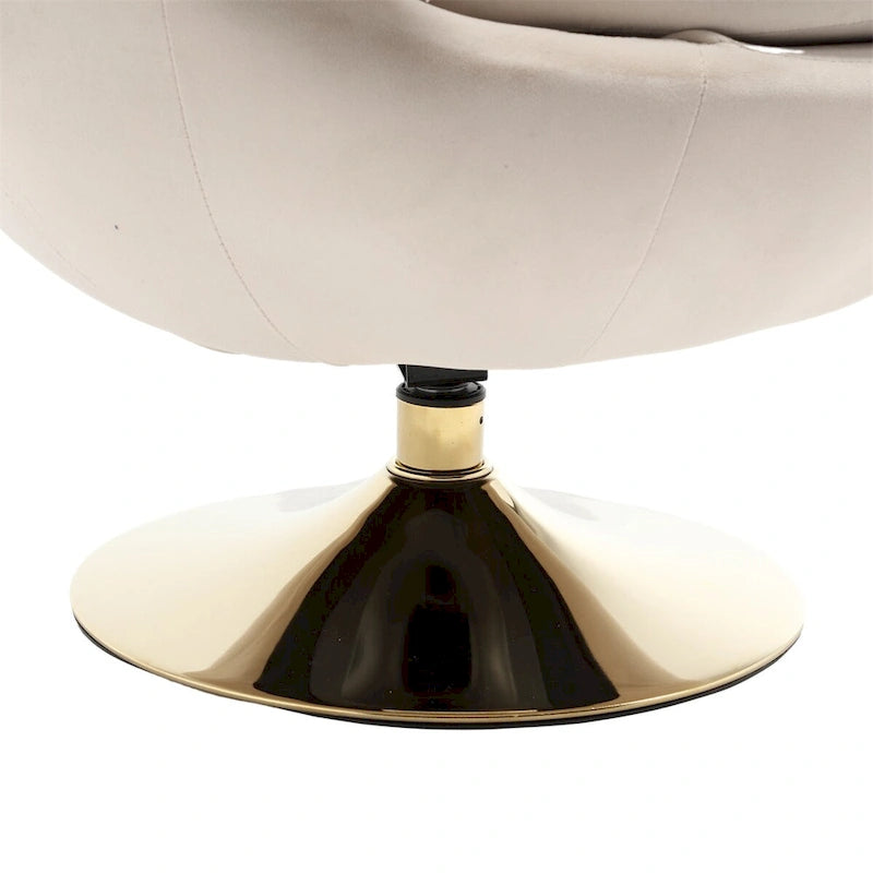 Fauteuil pivotant rond en velours avec base en métal doré